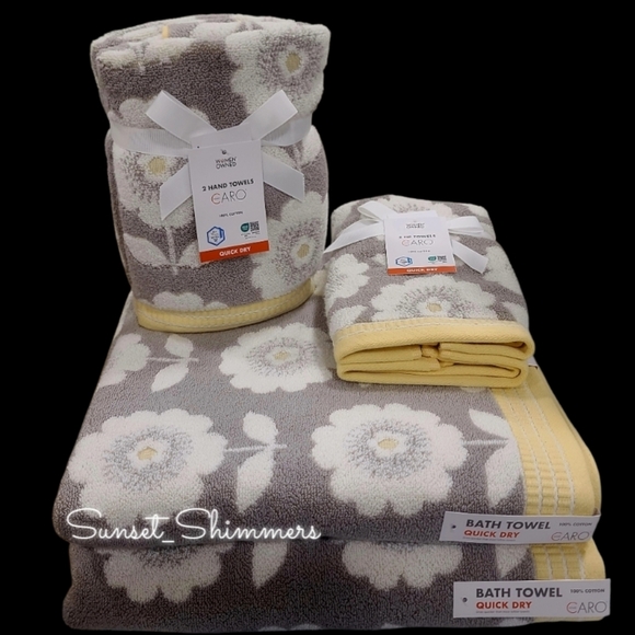 Caro Home Other - 6pc Caro Home Daisy Flower Honey Gray Bath Hand Tip / Washcloth Towel Set NEW